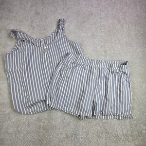 Soma Women's Tank Short‎  Pajama Set Size L Blue Pinstripe